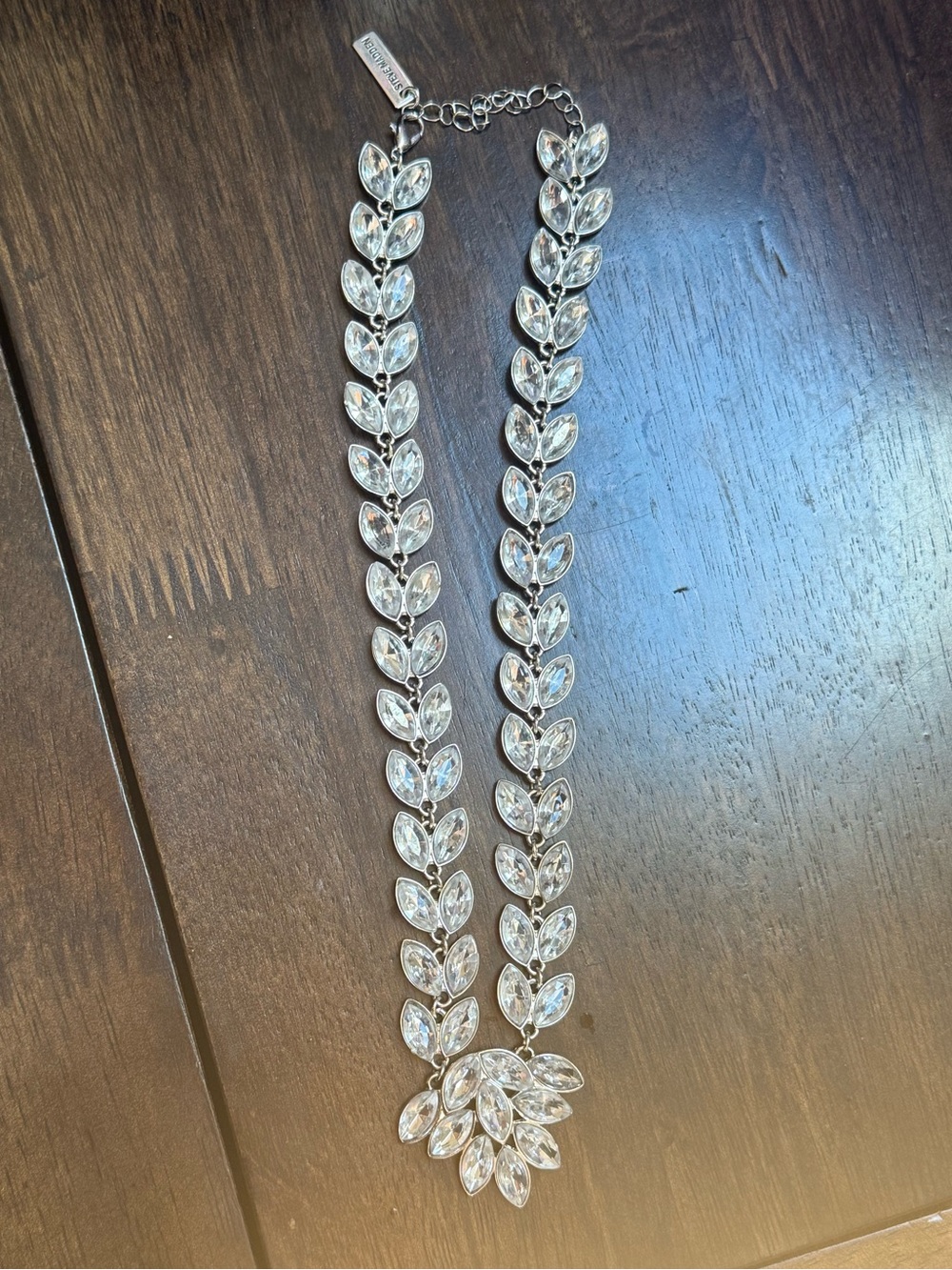 Steve Madden Crystal Leaf Statement Necklace - Silver